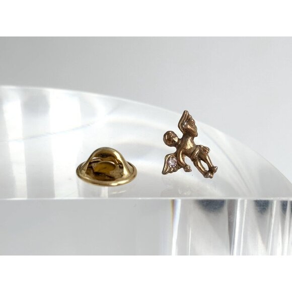 Teeny Tiny Cherub Gold T Angel Figural Vintage Religious | Catholic Lapel Pin - Picture 5 of 8